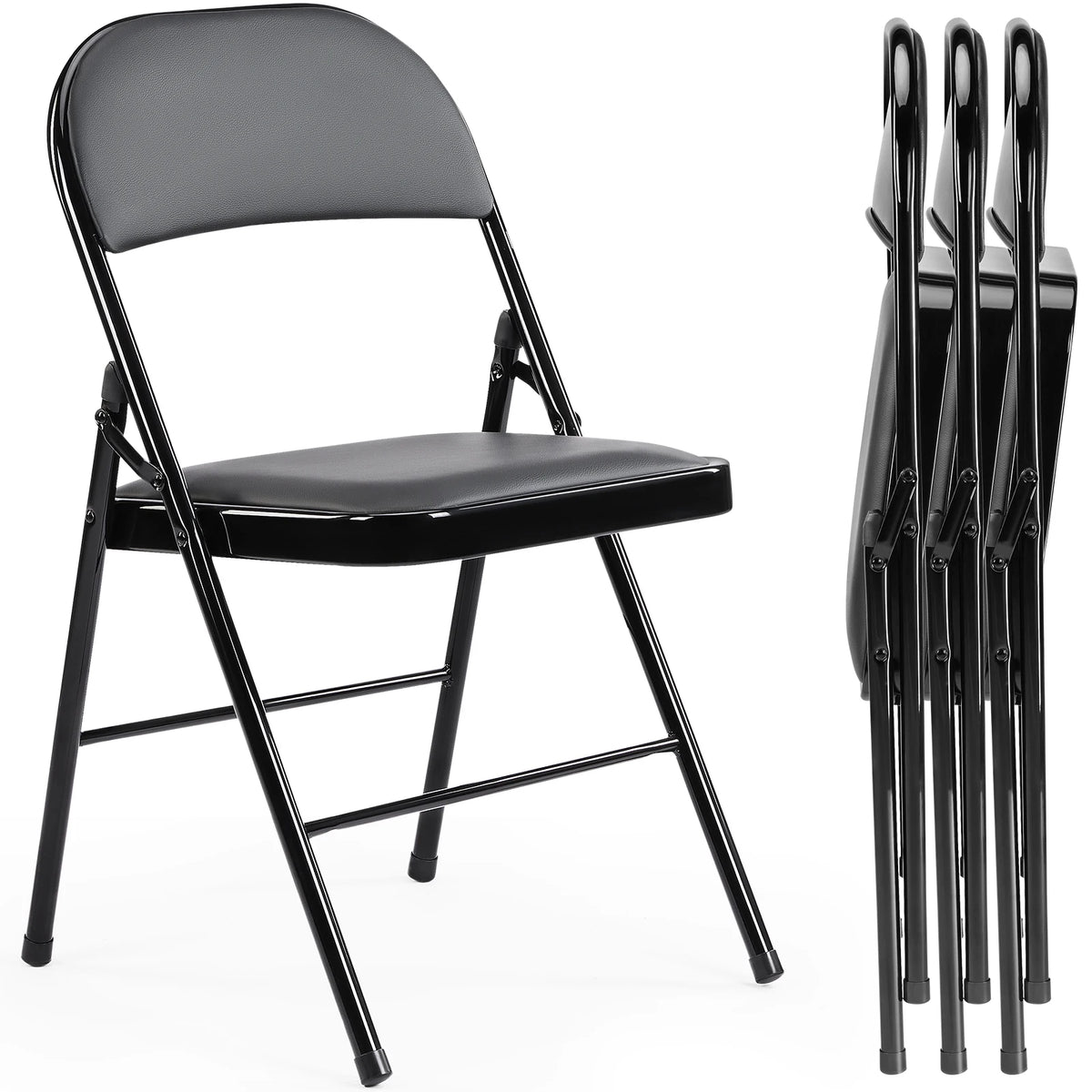 JHK Padded Faux Leather Folding Chairs for Home and Outdoor