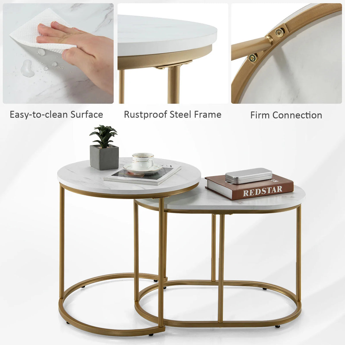 HOMASIS Modern Nesting Marble Coffee Table Set for Living Room
