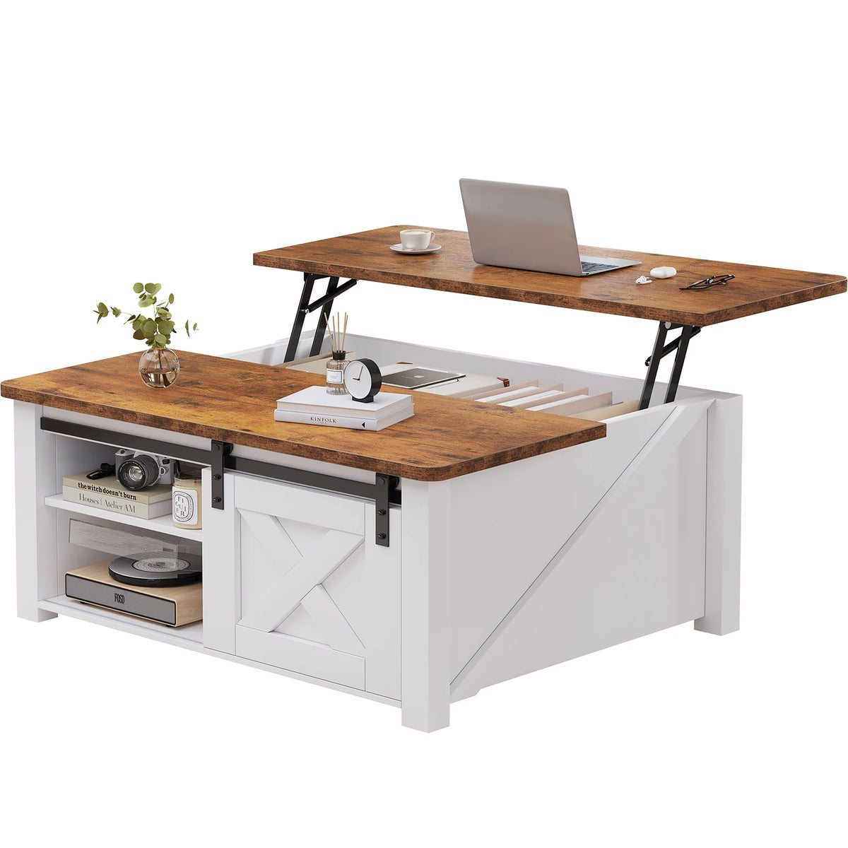 MCQ Wooden Lift Top Coffee Table With Adjustable Storage Shelf