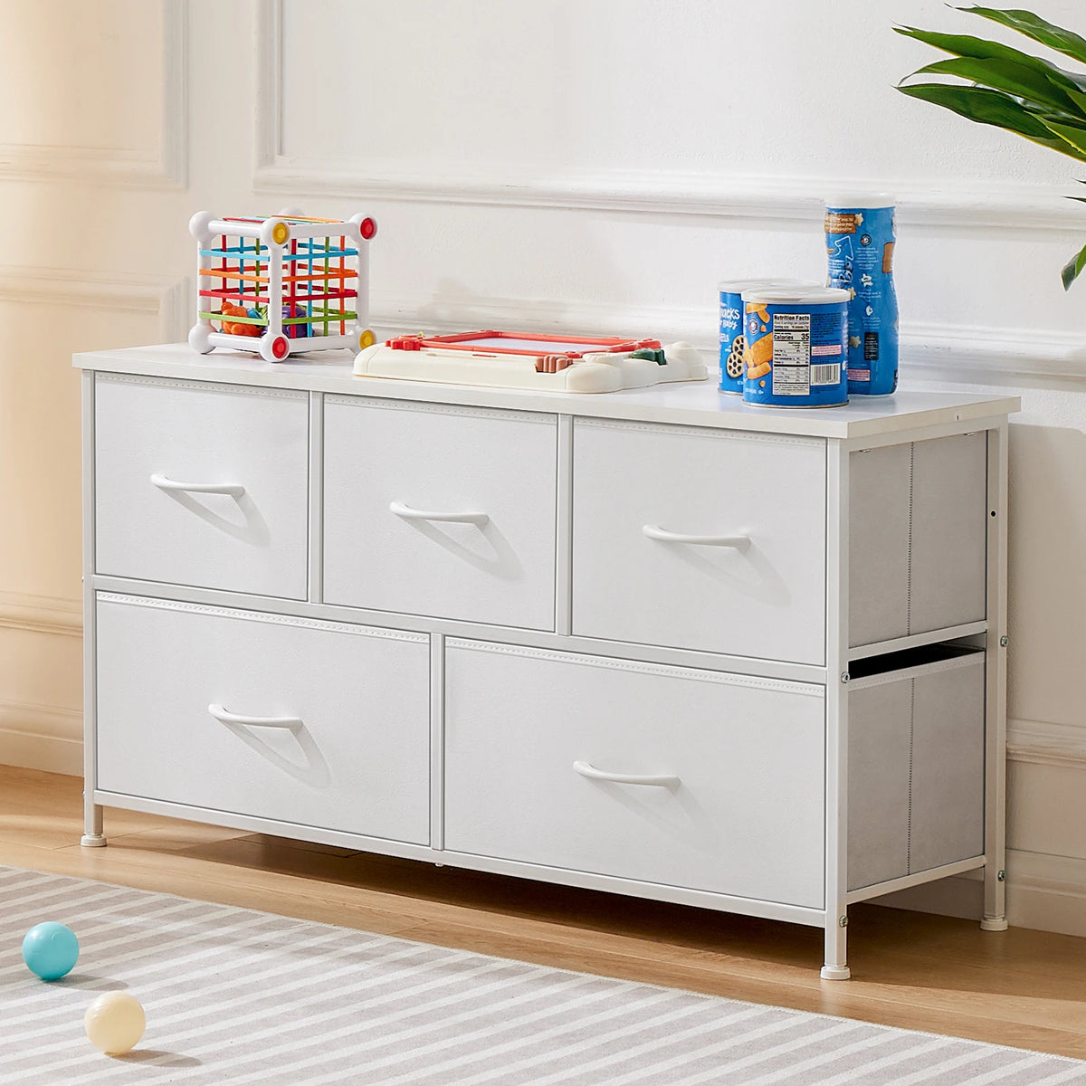 JHK Modern Display Cabinet With Fabric Drawers And Steel Frame