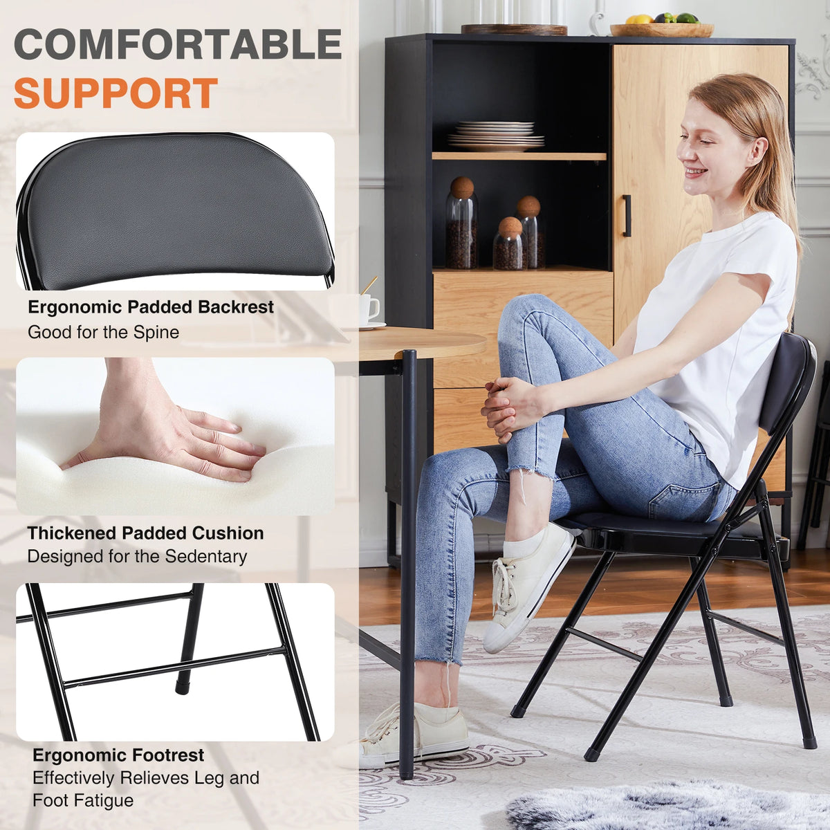 JHK Padded Faux Leather Folding Chairs for Home and Outdoor