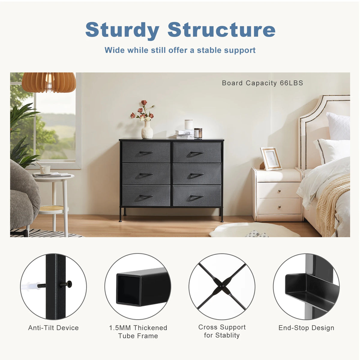 JHK Six Drawer Fabric Nightstand Bedside Table With Storage