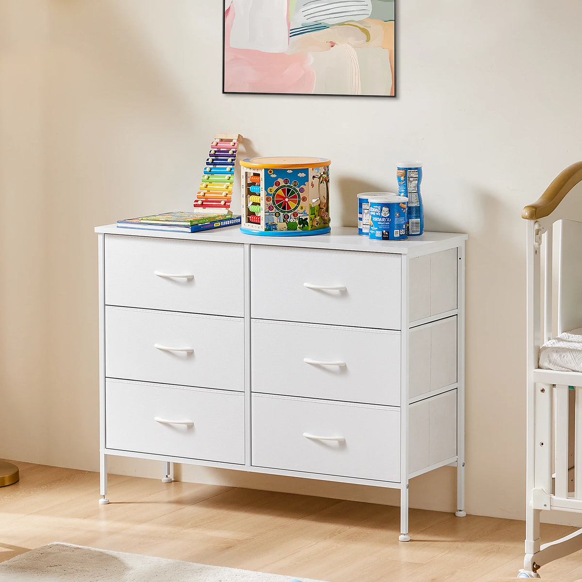 JHK Six Drawer Fabric Nightstand Bedside Table With Storage