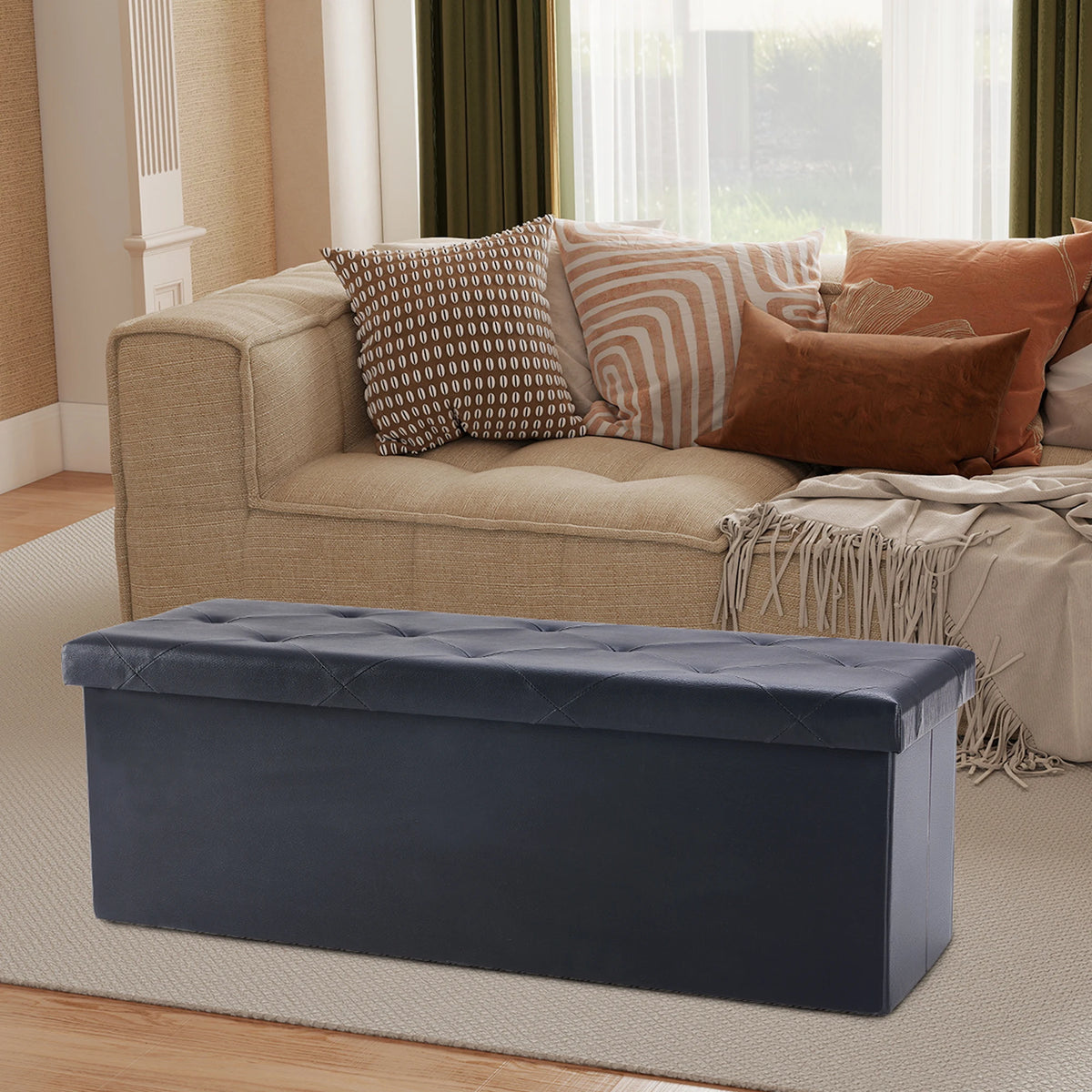 JHK Leather Storage Ottoman Bench With Hidden Toy Box Footrest