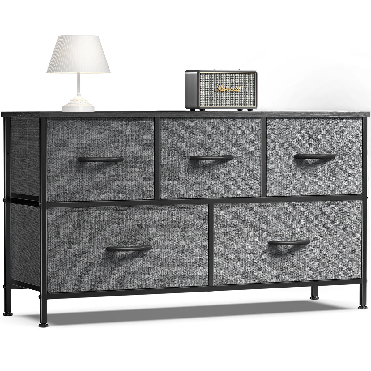 JHK Modern Display Cabinet With Fabric Drawers And Steel Frame