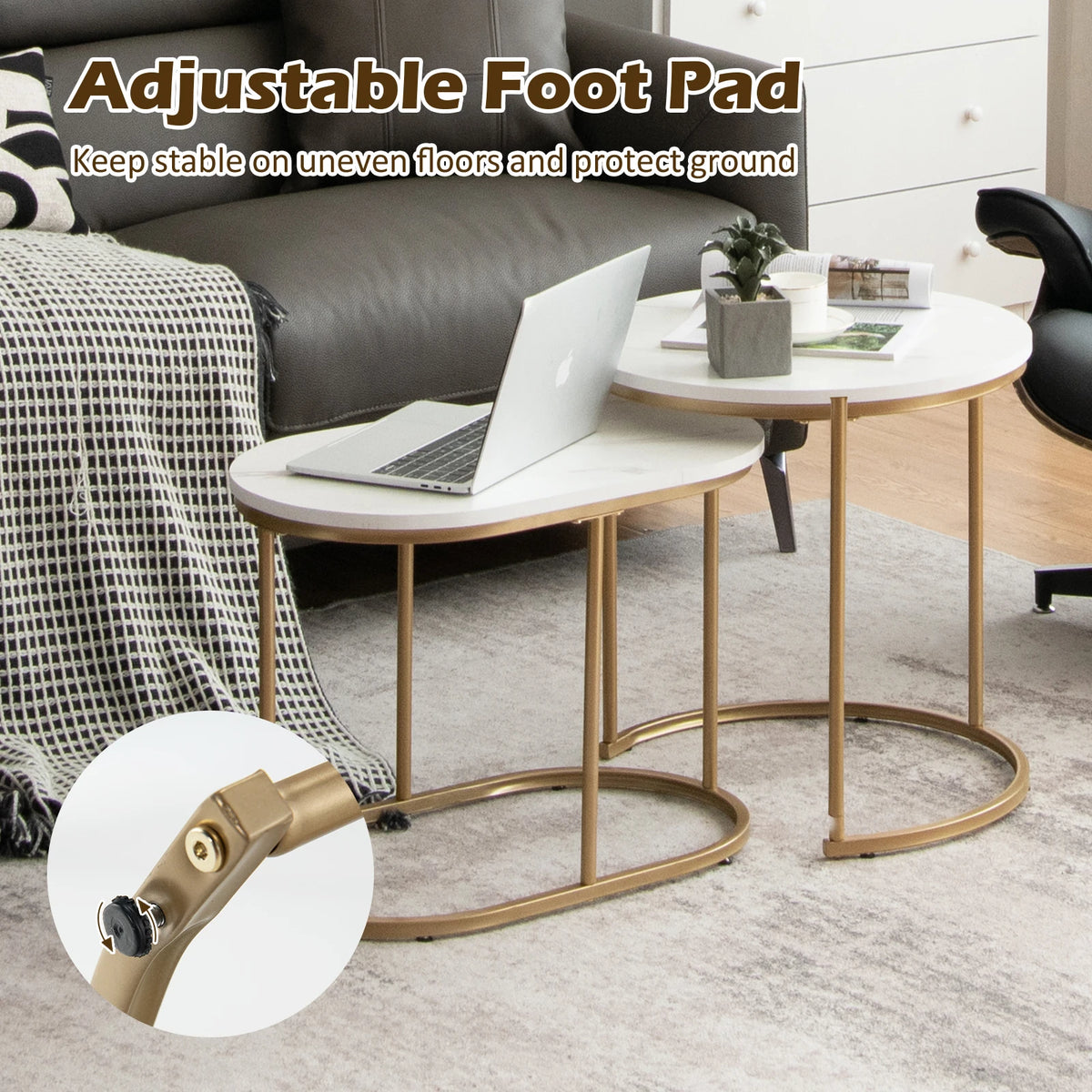 HOMASIS Modern Nesting Marble Coffee Table Set for Living Room