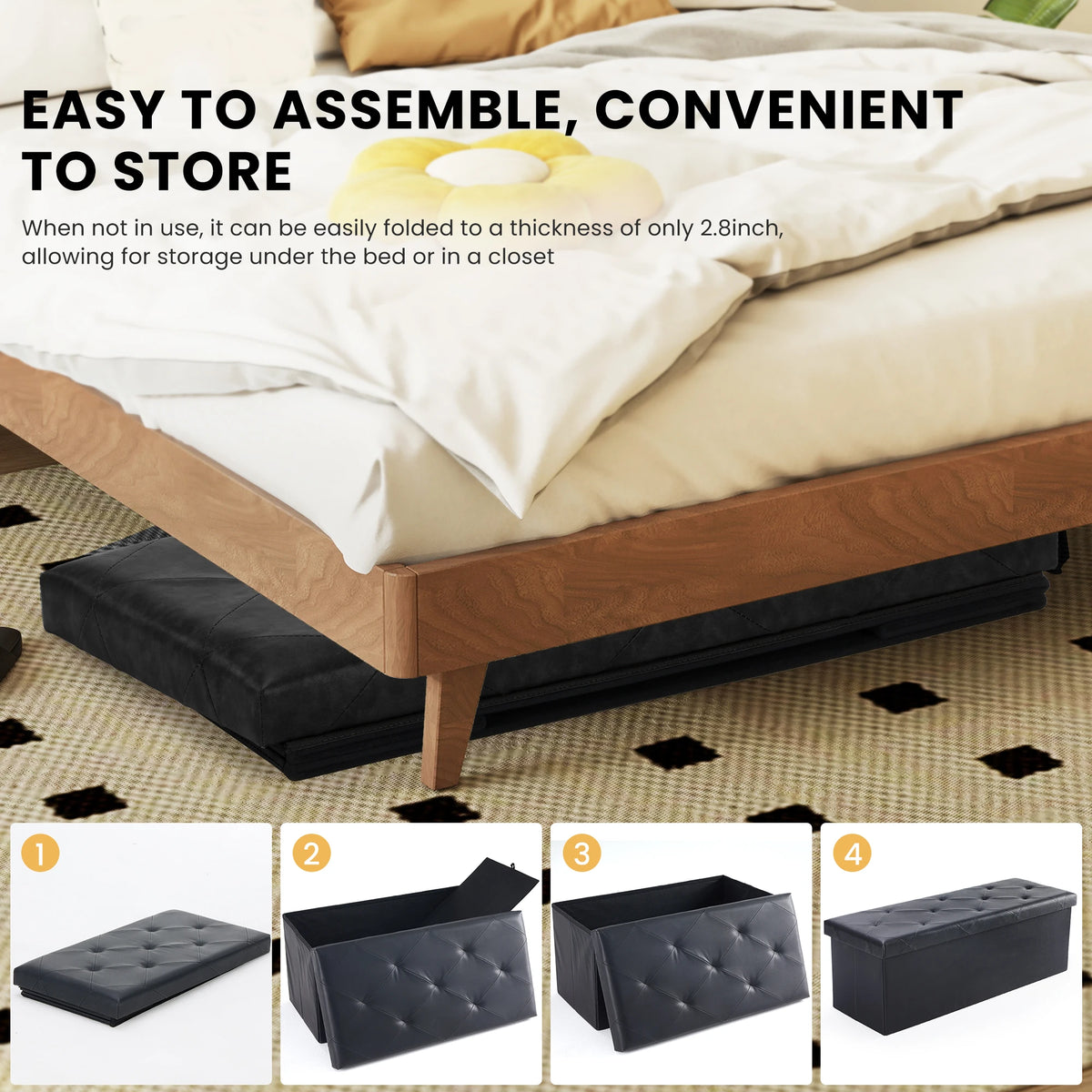JHK Leather Storage Ottoman Bench With Hidden Toy Box Footrest