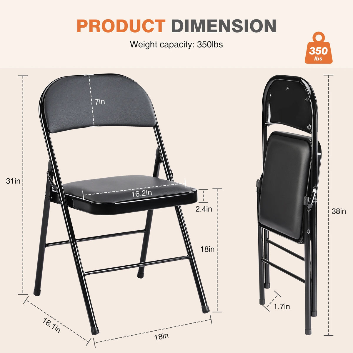 JHK Padded Faux Leather Folding Chairs for Home and Outdoor