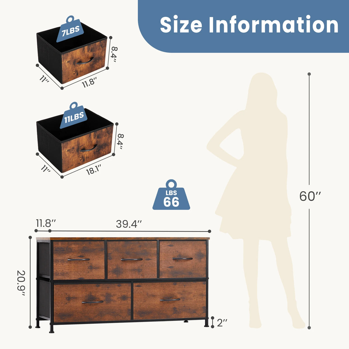 JHK Modern Display Cabinet With Fabric Drawers And Steel Frame