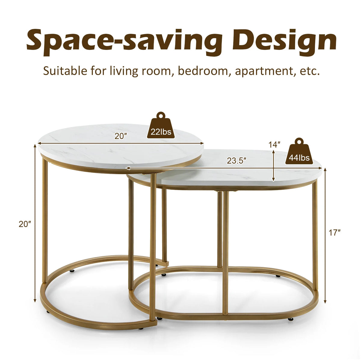 HOMASIS Modern Nesting Marble Coffee Table Set for Living Room