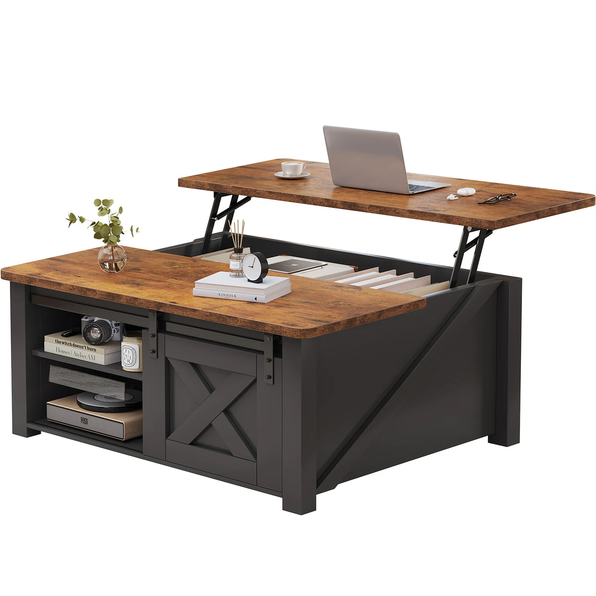 MCQ Wooden Lift Top Coffee Table With Adjustable Storage Shelf