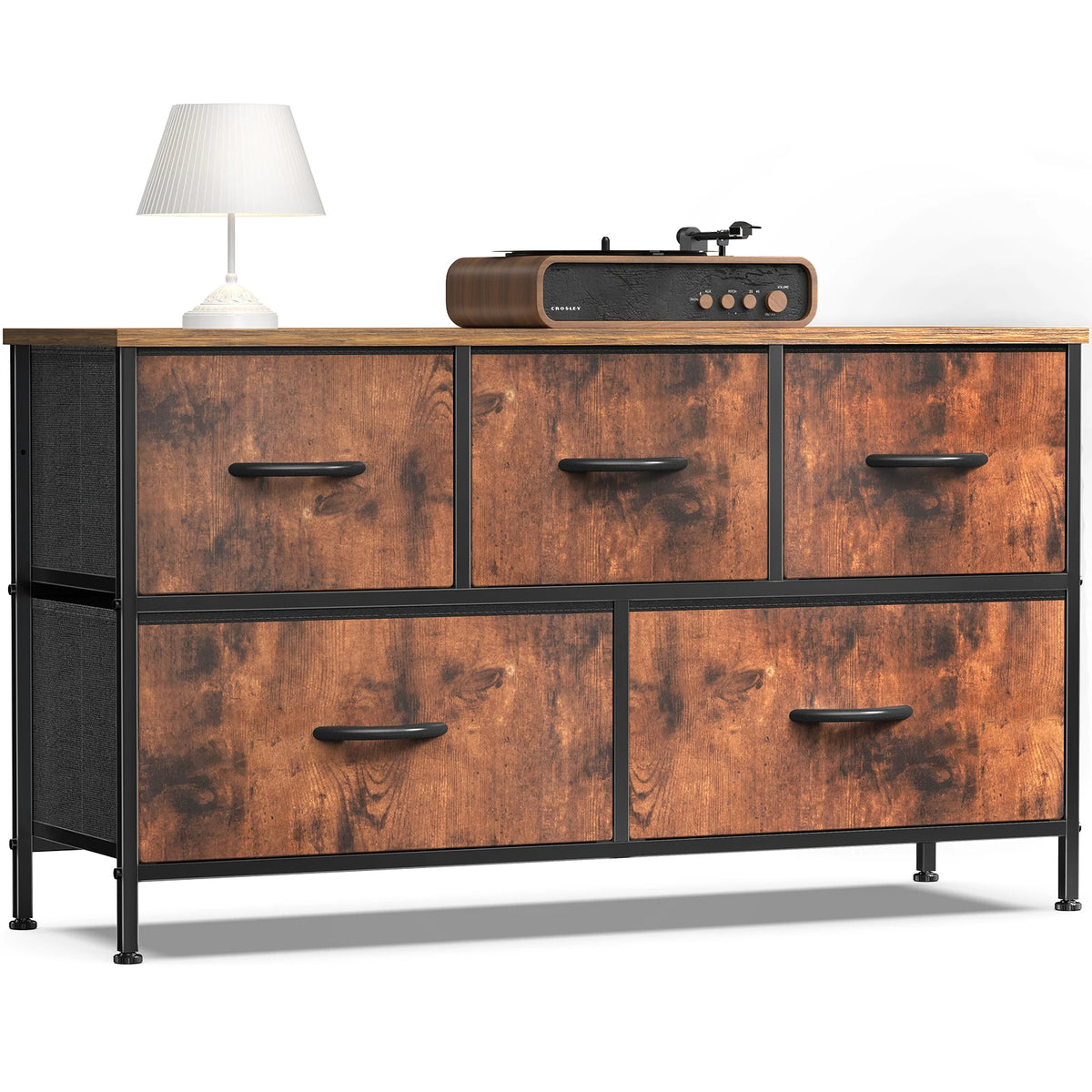 JHK Modern Display Cabinet With Fabric Drawers And Steel Frame