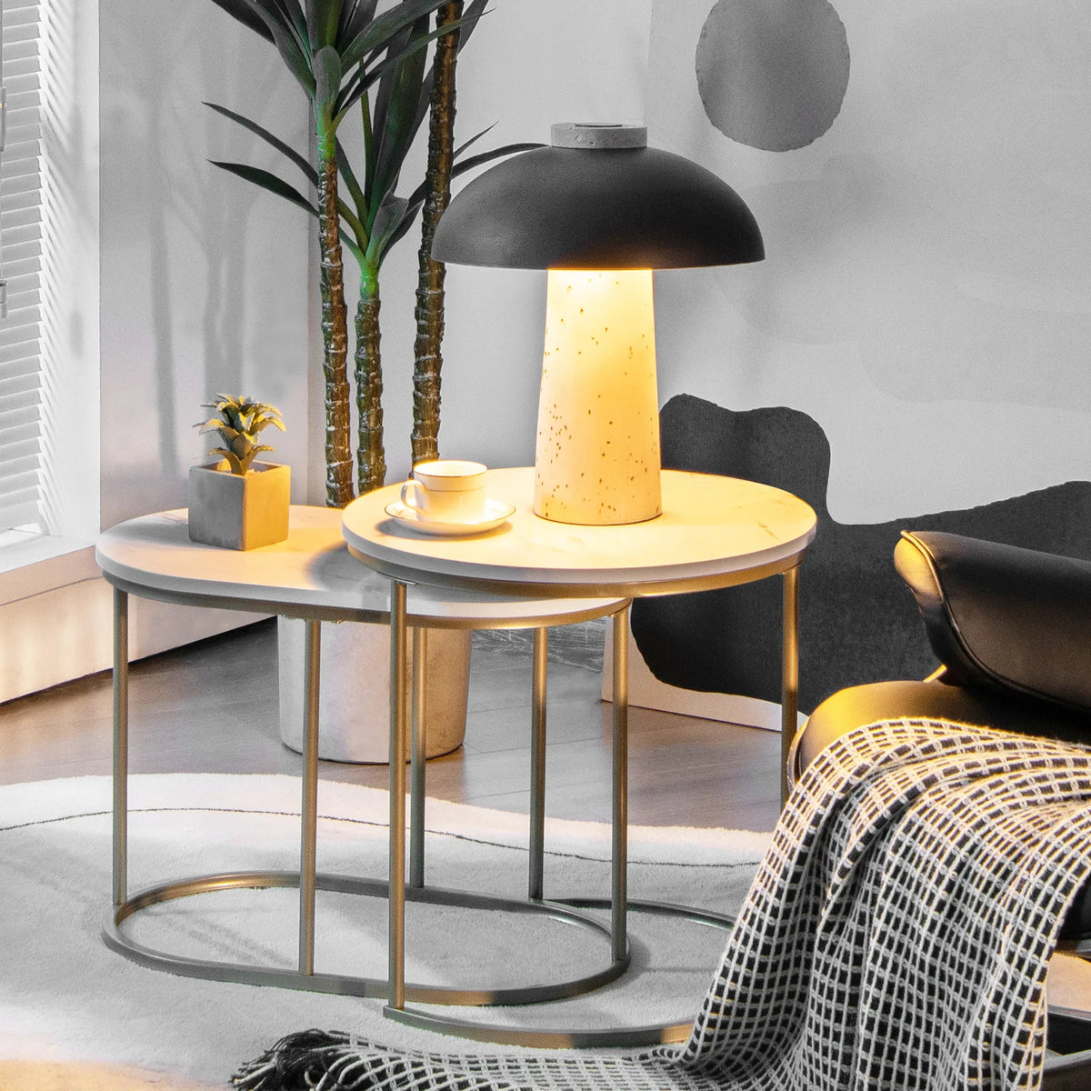 HOMASIS Modern Nesting Marble Coffee Table Set for Living Room
