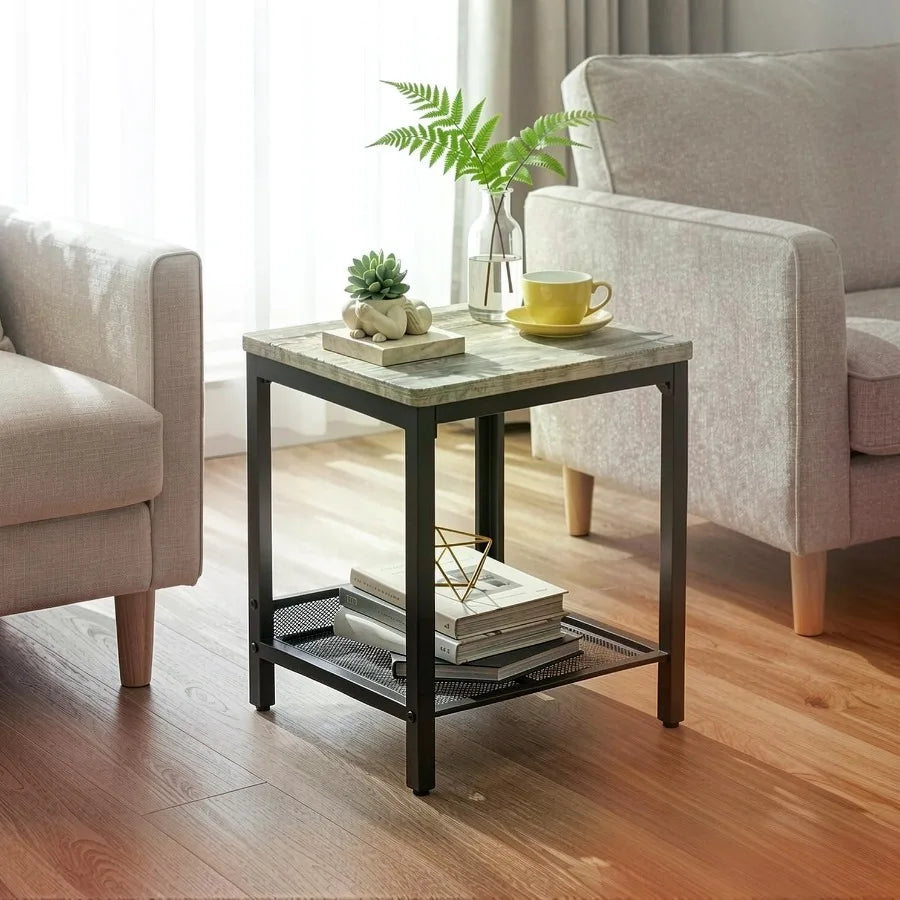 Industrial Bamboo Coffee Table Set with Two Matching End Tables