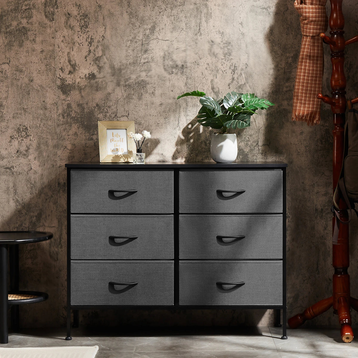 JHK Six Drawer Fabric Nightstand With Bedroom Storage Cabinet