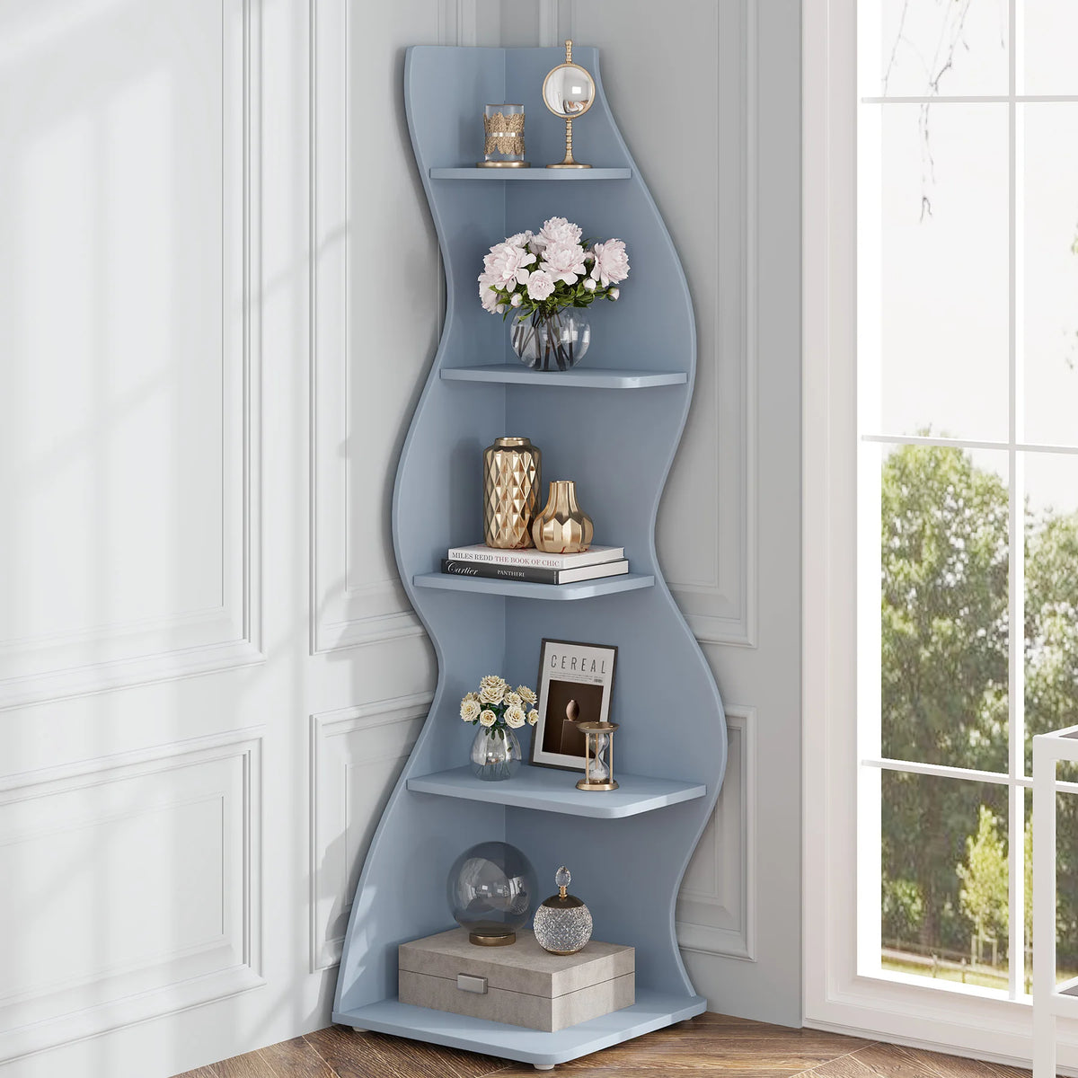 Tribesigns Modern Corner Bookshelf Wall Storage Rack And Plant Stand