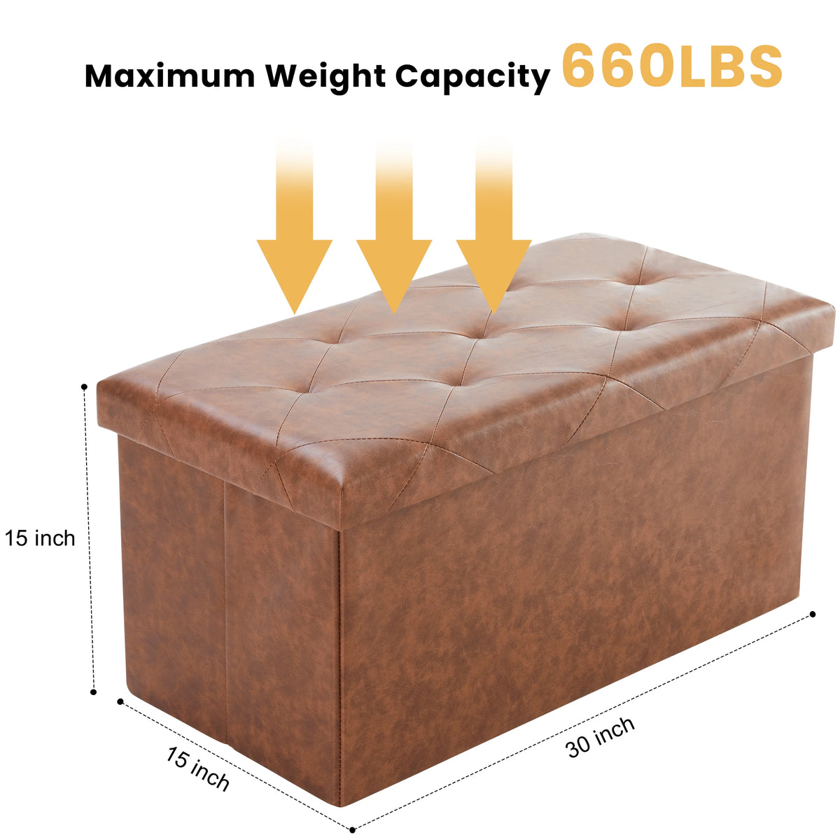 JHK Leather Storage Ottoman Bench Folding Footstool For Living Room