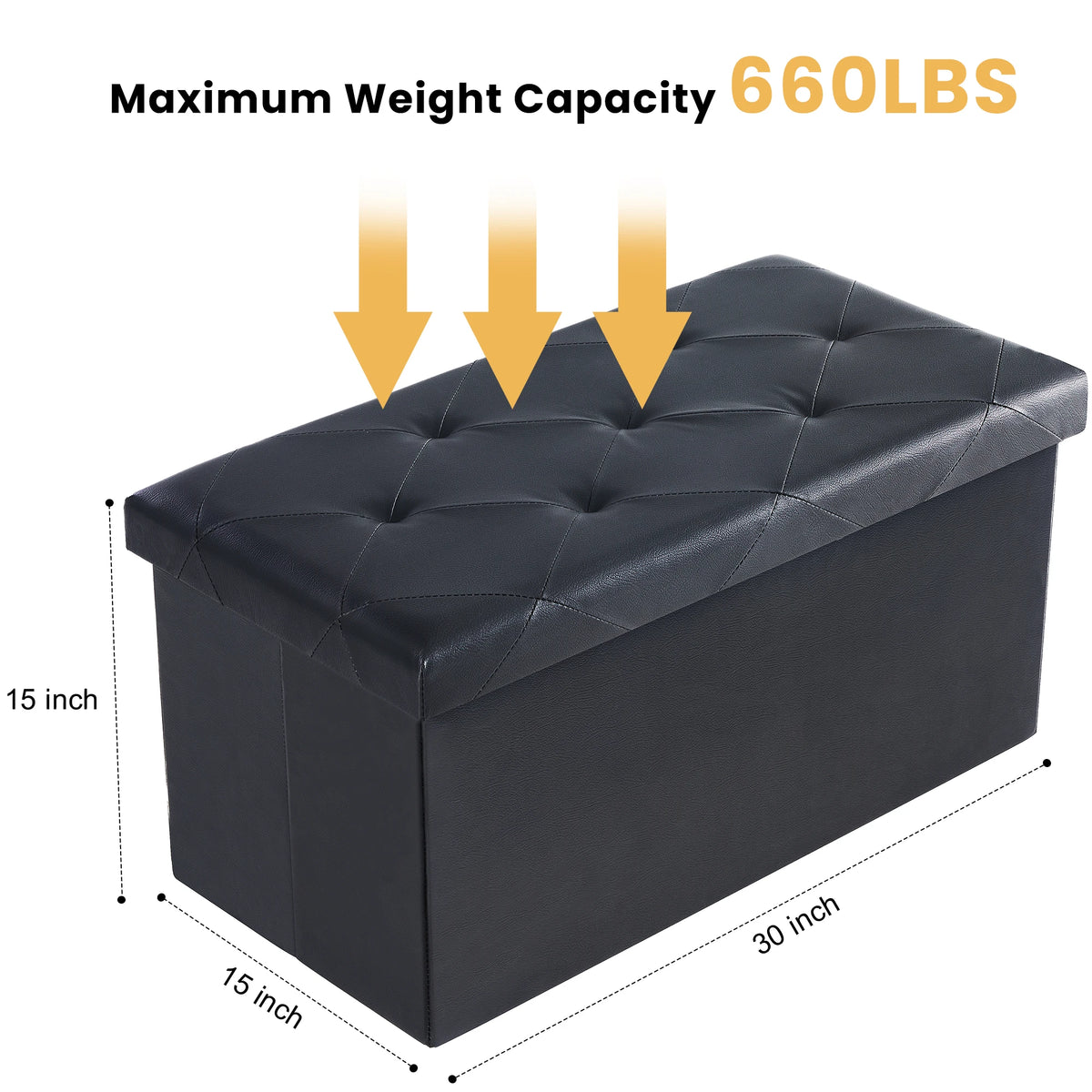 JHK Leather Folding Ottoman Storage Bench With Metal Frame