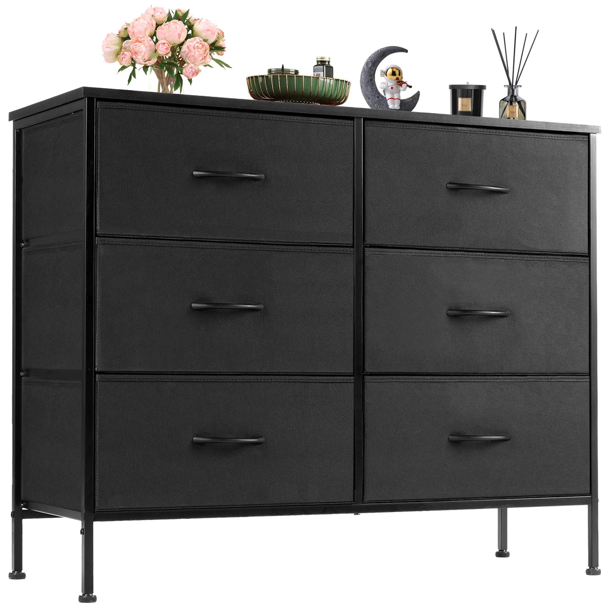 JHK Six Drawer Fabric Nightstand With Bedroom Storage Cabinet