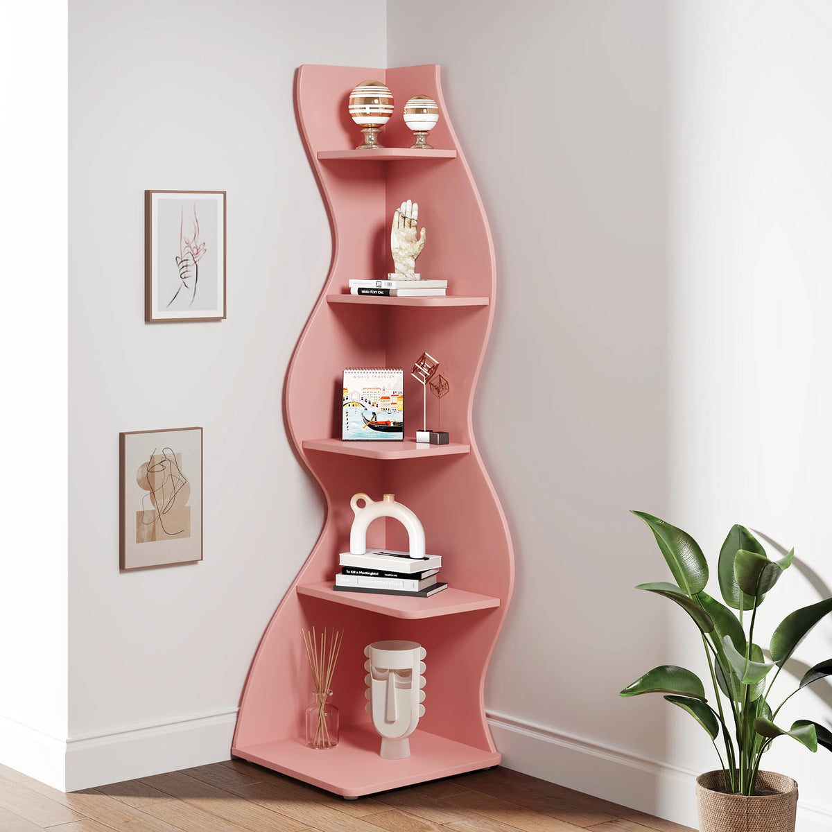 Tribesigns Modern Corner Bookshelf Wall Storage Rack And Plant Stand