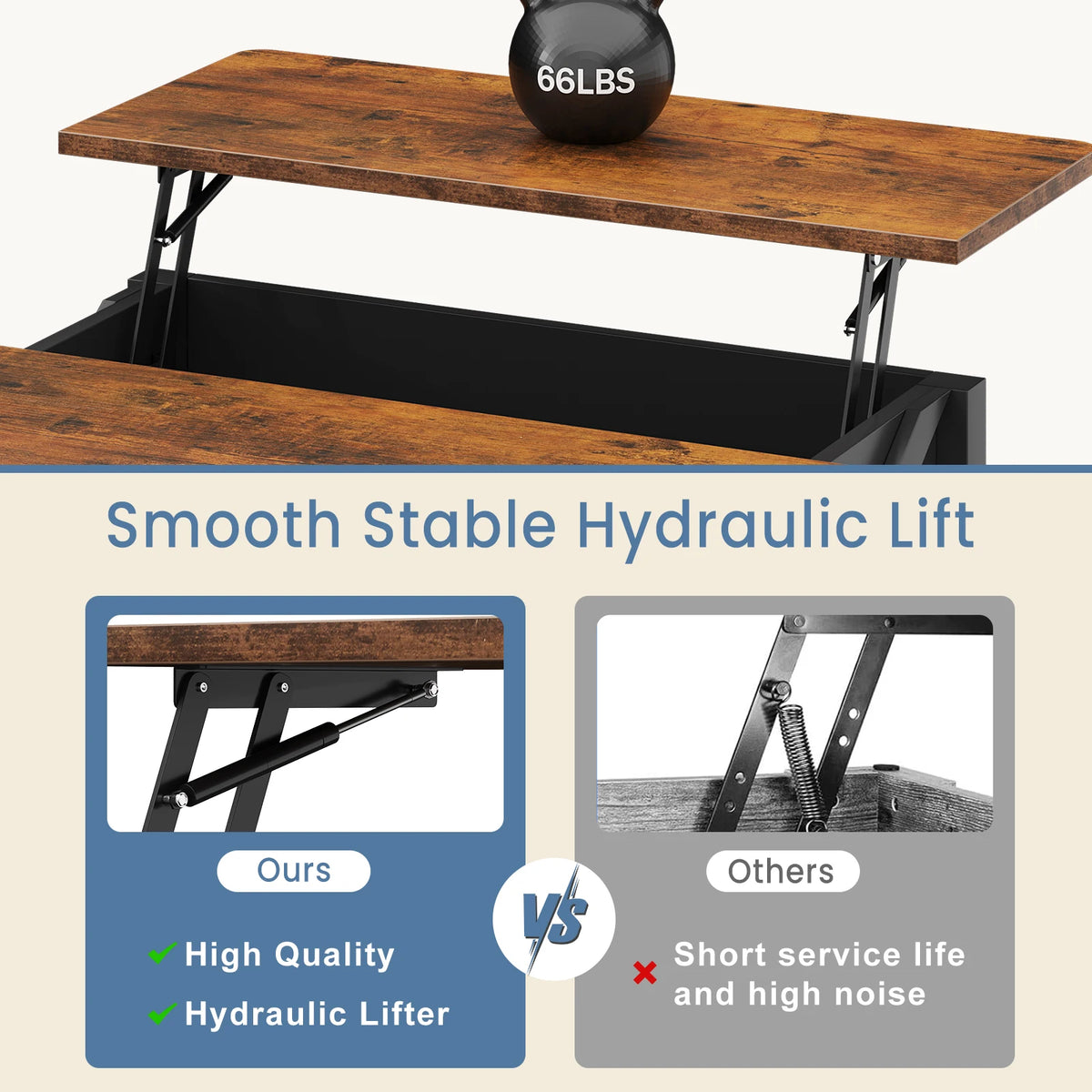 MCQ Wooden Lift Top Coffee Table With Adjustable Storage Shelf