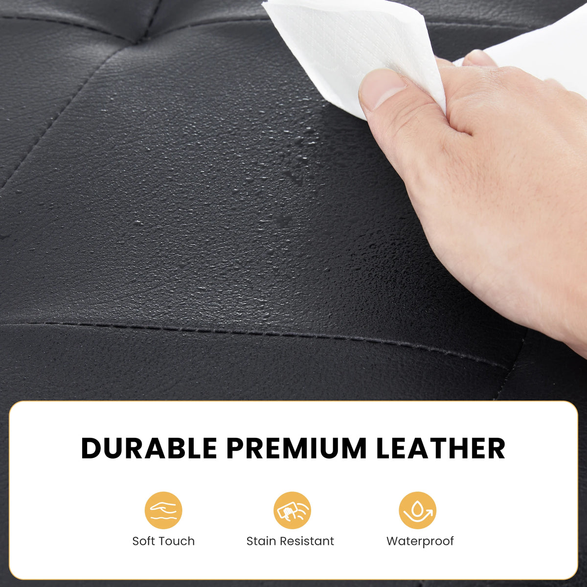 JHK Leather Folding Ottoman Storage Bench With Metal Frame
