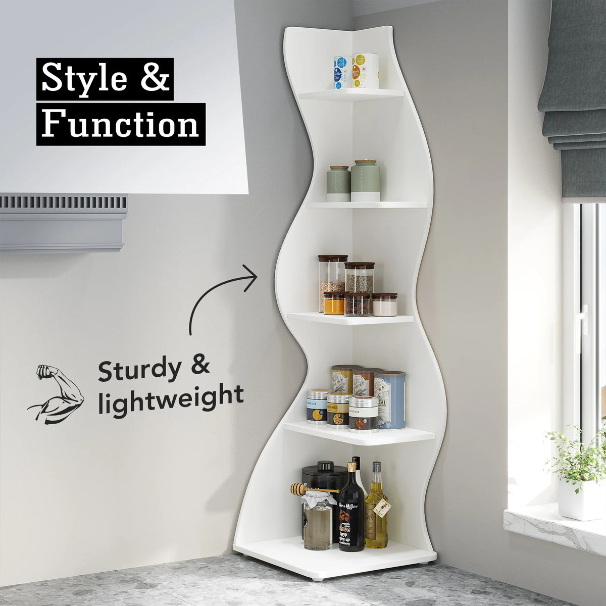 Tribesigns Modern Corner Bookshelf Wall Storage Rack And Plant Stand