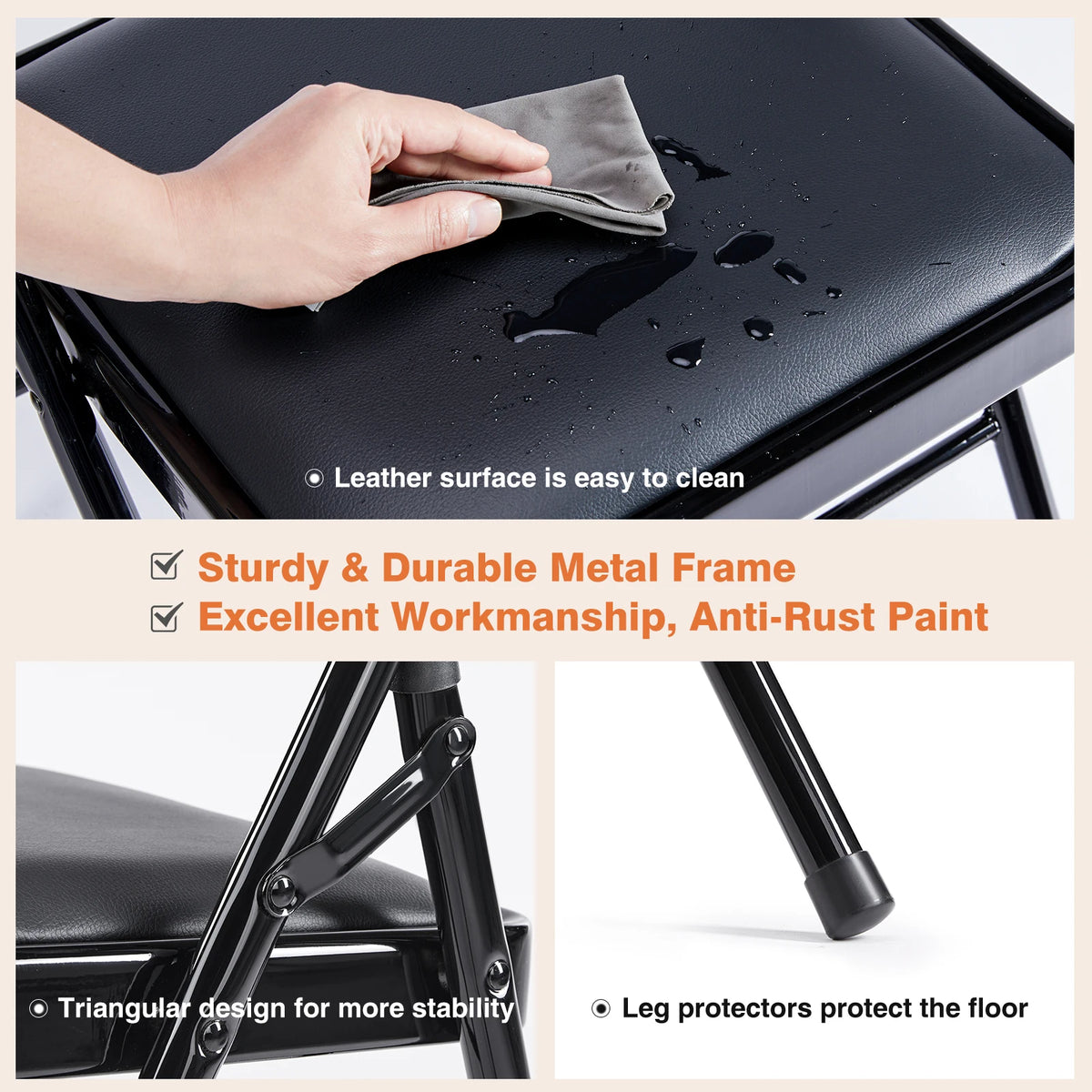 JHK Padded Faux Leather Folding Chairs for Home and Outdoor