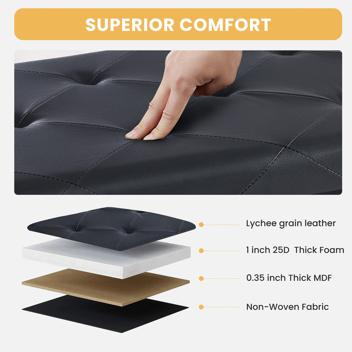 JHK Leather Storage Ottoman Bench Folding Footstool For Living Room