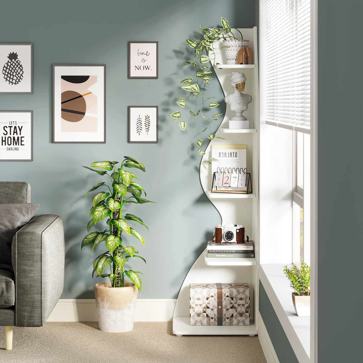 Tribesigns Modern Corner Bookshelf Wall Storage Rack And Plant Stand