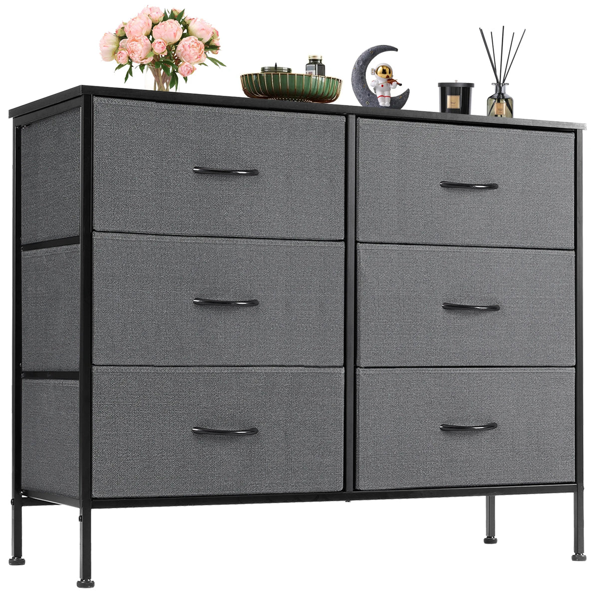 JHK Six Drawer Fabric Nightstand Bedside Table With Storage