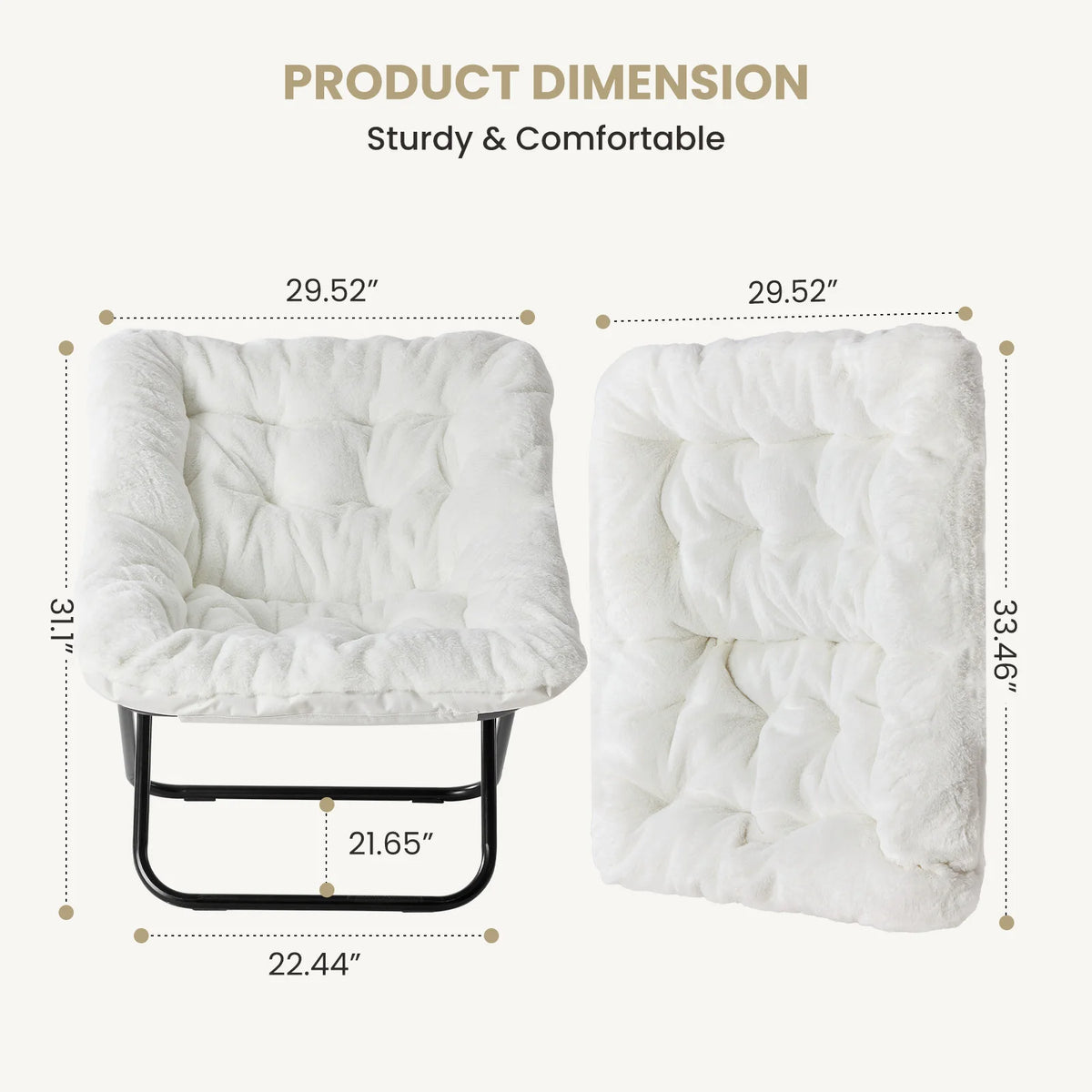 JHK Cozy Faux Fur Folding Saucer Chair With Padded Frame